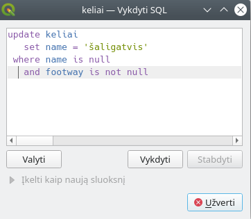 Sluoksnio keitimas su SQL