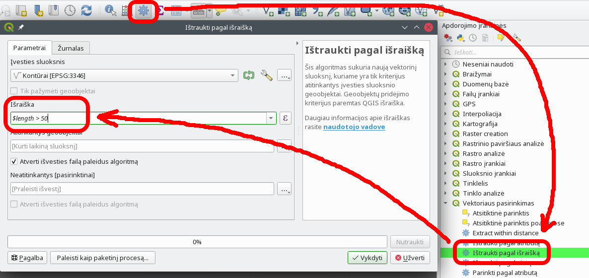 Ištraukti pagal išraišką